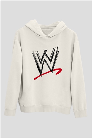 WWE Beyaz Unisex Kapşonlu Sweatshirt