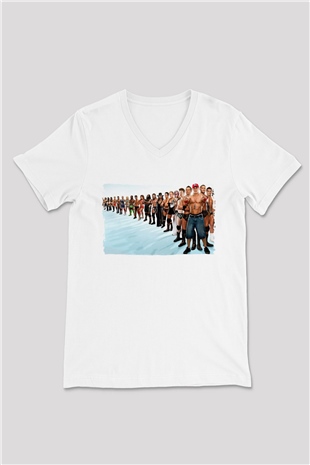 WWE Beyaz Unisex  V Yaka Tişört