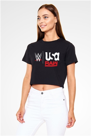 WWE Siyah Crop Top Tişört