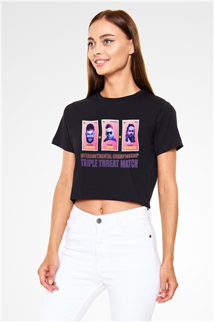 WWE Siyah Crop Top Tişört