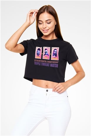 WWE Siyah Crop Top Tişört