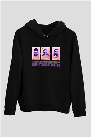 WWE Siyah Unisex Kapüşonlu Sweatshirt