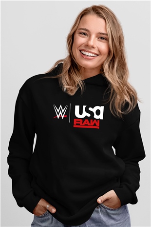 WWE Siyah Unisex Kapüşonlu Sweatshirt