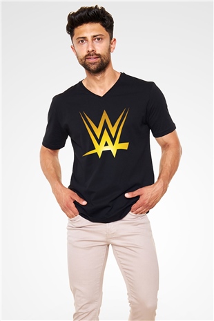 WWE Siyah Unisex V Yaka Tişört
