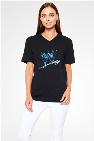 WWE Siyah Unisex V Yaka Tişört