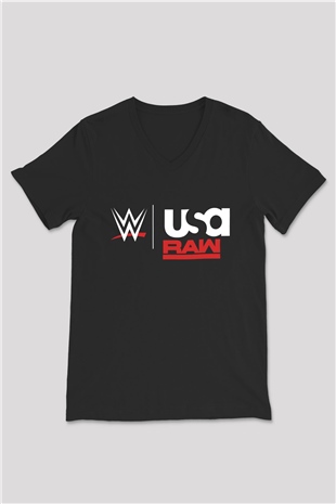 WWE Siyah Unisex V Yaka Tişört