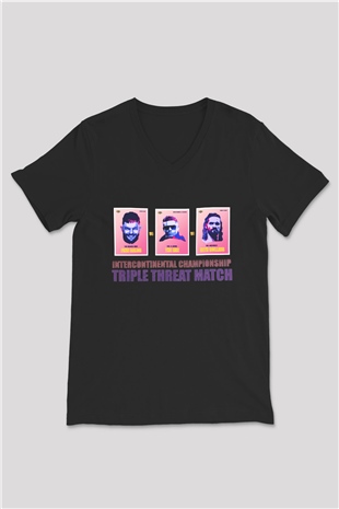 WWE Siyah Unisex V Yaka Tişört