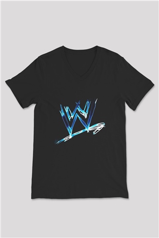 WWE Siyah Unisex V Yaka Tişört