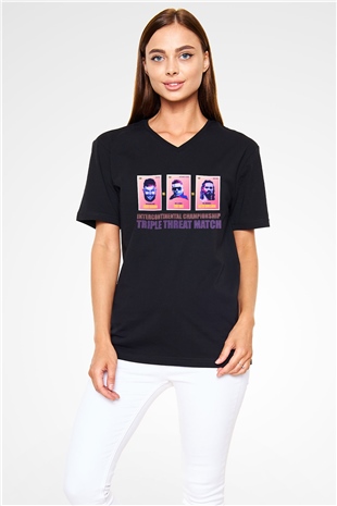 WWE Siyah Unisex V Yaka Tişört