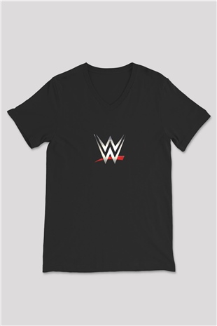 WWE Siyah Unisex  V Yaka Tişört