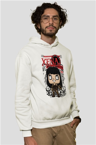 XENA - Savaşçı Prenses Baskılı Unisex Beyaz Hoodie