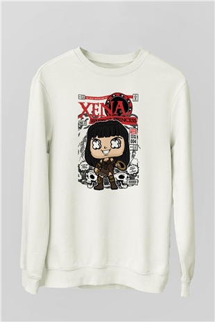 XENA - Savaşçı Prenses Baskılı Unisex Beyaz Sweatshirt