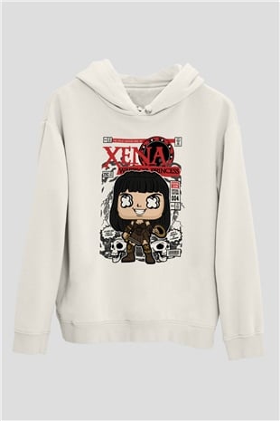 XENA - Savaşçı Prenses Baskılı Unisex Beyaz Hoodie