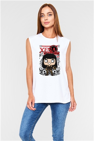 XENA - Savaşçı Prenses Baskılı Unisex Beyaz Kolsuz Tişört