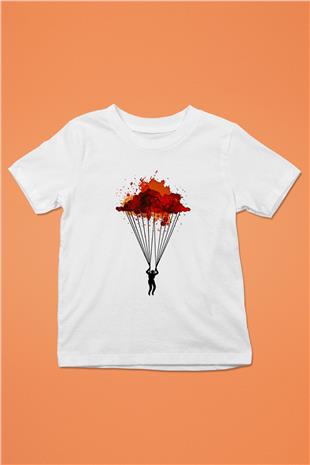 Yamaç Paraşütü Baskılı Unisex Beyaz Çocuk Tişört - Tshirt