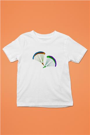 Yamaç Paraşütü Baskılı Unisex Beyaz Çocuk Tişört - Tshirt