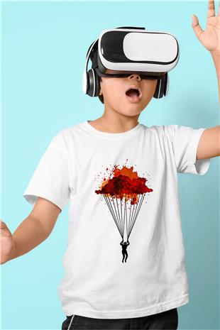 Yamaç Paraşütü Baskılı Unisex Beyaz Çocuk Tişört - Tshirt