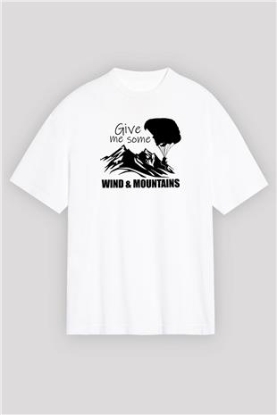 Yamaç Paraşütü Baskılı Unisex Beyaz Oversize Tişört - Tshirt