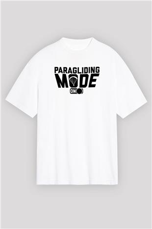 Yamaç Paraşütü Baskılı Unisex Beyaz Oversize Tişört - Tshirt