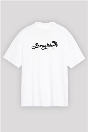 Yamaç Paraşütü Baskılı Unisex Beyaz Oversize Tişört - Tshirt