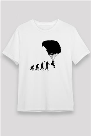 Yamaç Paraşütü Baskılı Unisex Beyaz Tişört - Tshirt