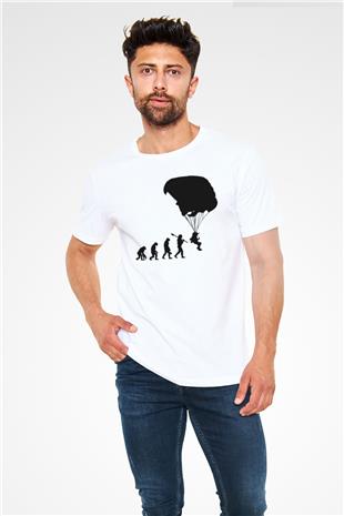 Yamaç Paraşütü Baskılı Unisex Beyaz Tişört - Tshirt
