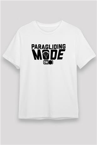 Yamaç Paraşütü Baskılı Unisex Beyaz Tişört - Tshirt