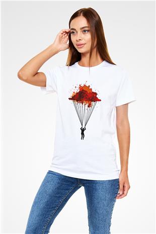 Yamaç Paraşütü Baskılı Unisex Beyaz Tişört - Tshirt