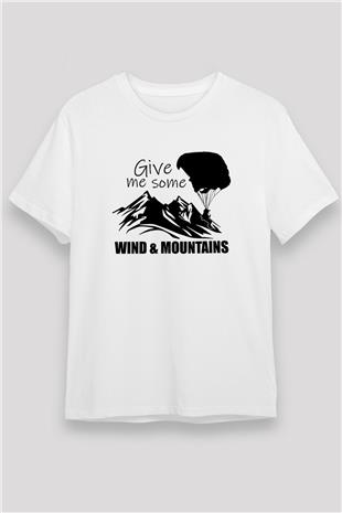 Yamaç Paraşütü Baskılı Unisex Beyaz Tişört - Tshirt