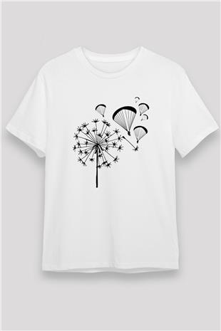Yamaç Paraşütü Baskılı Unisex Beyaz Tişört - Tshirt