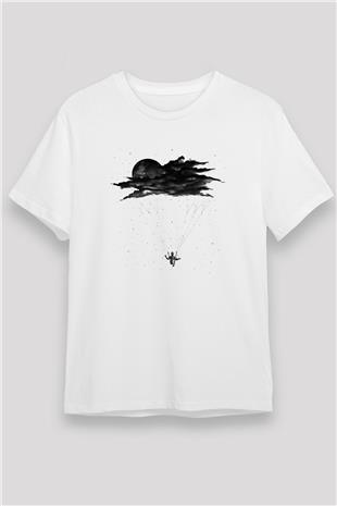 Yamaç Paraşütü Baskılı Unisex Beyaz Tişört - Tshirt