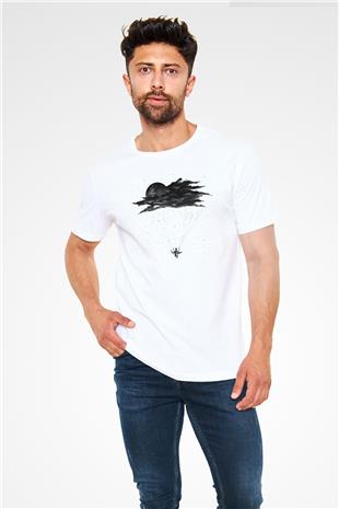Yamaç Paraşütü Baskılı Unisex Beyaz Tişört - Tshirt