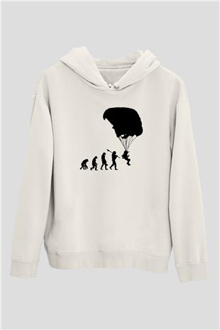Yamaç Paraşütü Baskılı Unisex Ekru Hoodie