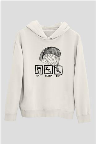 Yamaç Paraşütü Baskılı Unisex Ekru Hoodie