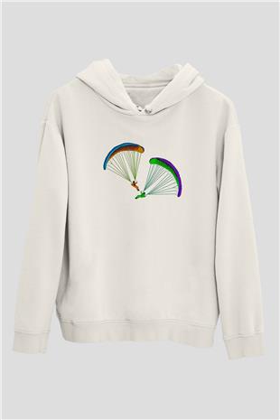 Yamaç Paraşütü Baskılı Unisex Ekru Hoodie