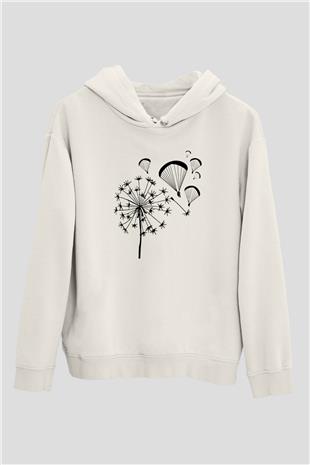 Yamaç Paraşütü Baskılı Unisex Ekru Hoodie