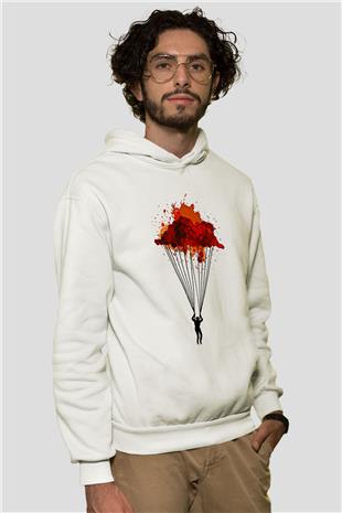 Yamaç Paraşütü Baskılı Unisex Ekru Hoodie