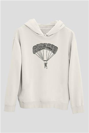 Yamaç Paraşütü Baskılı Unisex Ekru Hoodie