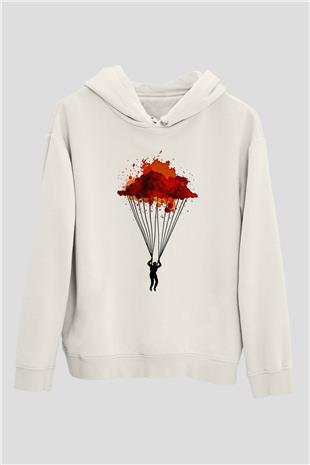 Yamaç Paraşütü Baskılı Unisex Ekru Hoodie