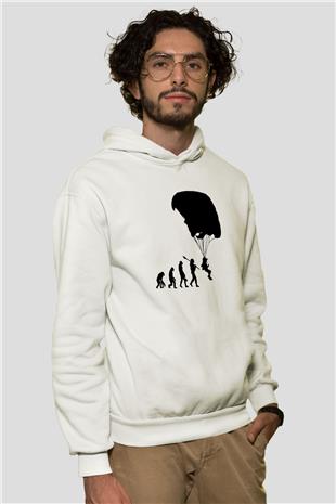 Yamaç Paraşütü Baskılı Unisex Ekru Hoodie