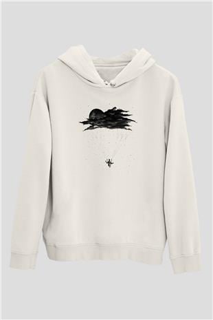 Yamaç Paraşütü Baskılı Unisex Ekru Hoodie