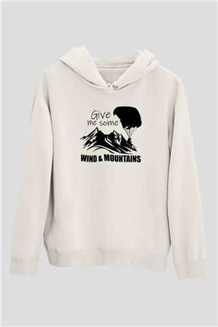 Yamaç Paraşütü Baskılı Unisex Ekru Hoodie
