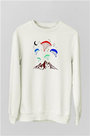 Yamaç Paraşütü Baskılı Unisex Ekru Sweatshirt