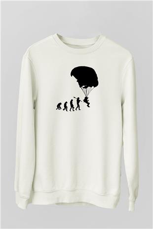 Yamaç Paraşütü Baskılı Unisex Ekru Sweatshirt