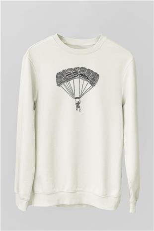 Yamaç Paraşütü Baskılı Unisex Ekru Sweatshirt