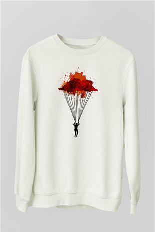 Yamaç Paraşütü Baskılı Unisex Ekru Sweatshirt