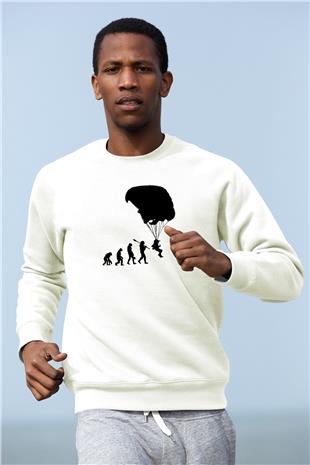 Yamaç Paraşütü Baskılı Unisex Ekru Sweatshirt