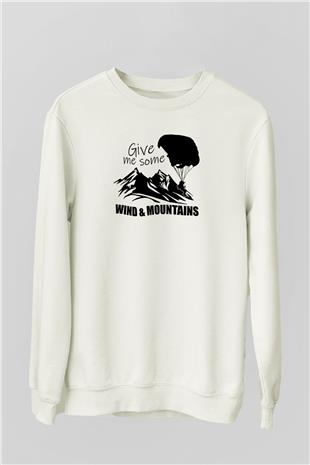 Yamaç Paraşütü Baskılı Unisex Ekru Sweatshirt