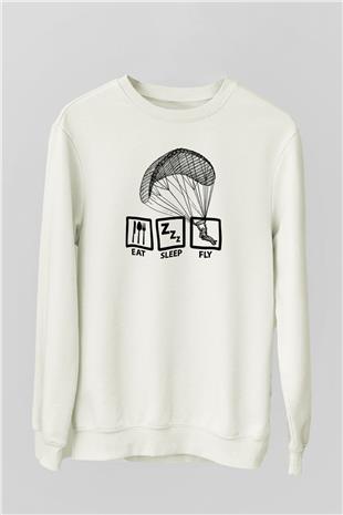 Yamaç Paraşütü Baskılı Unisex Ekru Sweatshirt