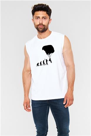 Yamaç Paraşütü Baskılı Unisex Kolsuz Beyaz Tişört